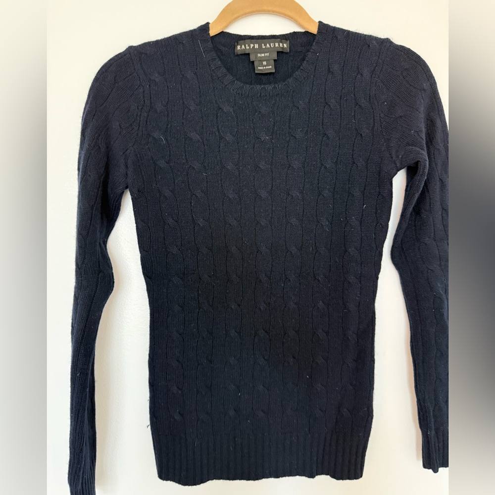 Ralph Lauren Navy Cashmere Cable Knit Sweater